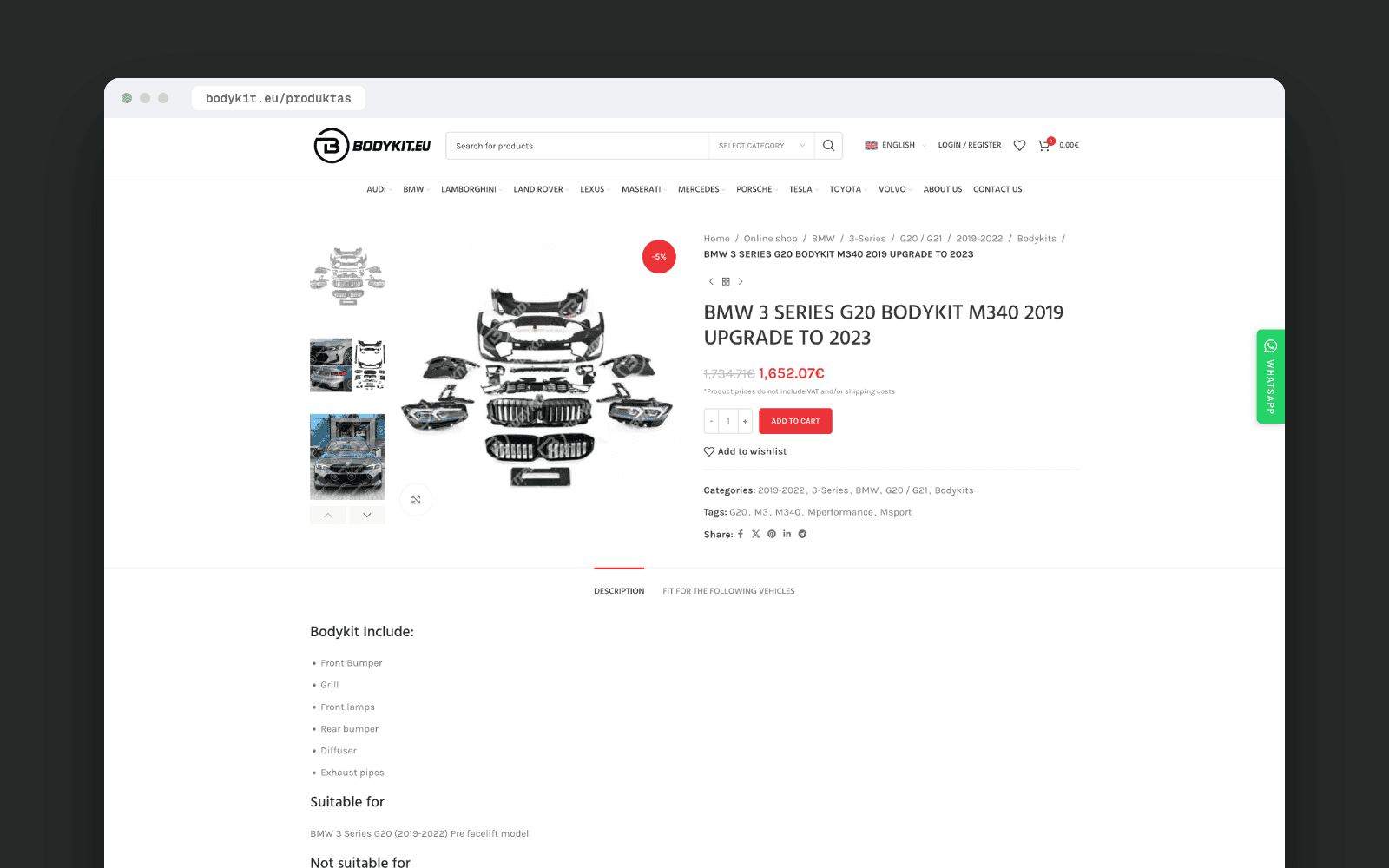 Bodykit.eu – produkto puslapis
