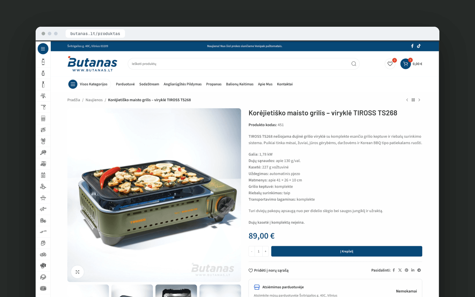 Butanas – produkto puslapis