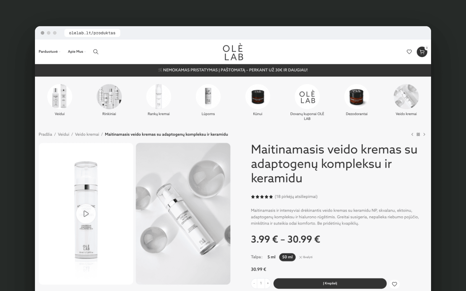 OLÈ LAB – produkto puslapis